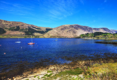 Scenic view of lake against blue sky