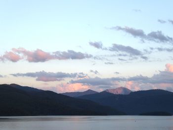 Scenic view of lake against sky during sunset