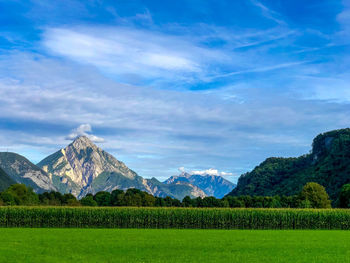 Scenic view of mountains against sky