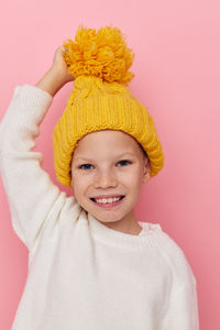Portrait of girl wearing knit hat