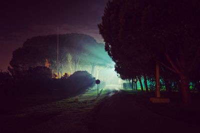 Panoramic view of landscape against sky at night