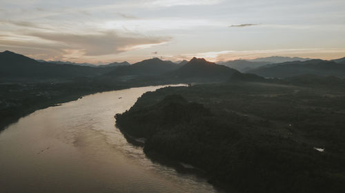 Aerial drone photograph of luang prabang, laos.