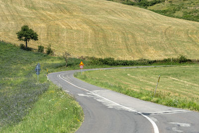 Road passing through field