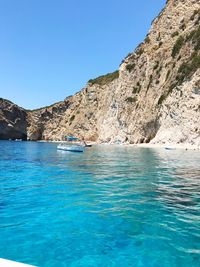 Scenic view of sea against clear blue sky