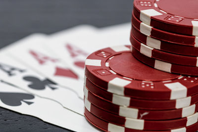 Close-up of bitcoin on table