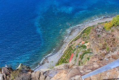 High angle view of rocky beach