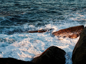 High angle view of rocks on beach