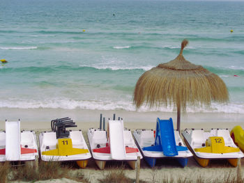 Lounge chairs on beach