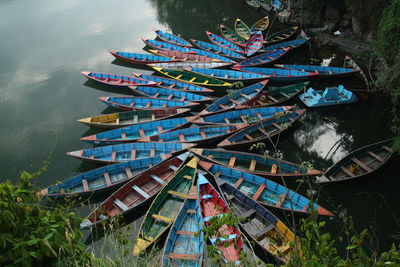 High angle view of boats in lake