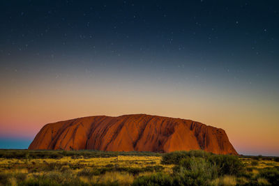 View of rock formations at night