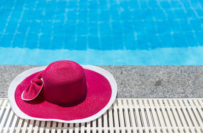 High angle view of hat on swimming pool