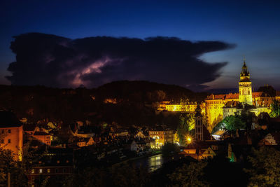 Illuminated buildings in city at night