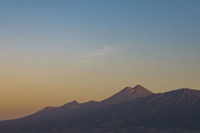 Scenic view of mountains against sky during sunset