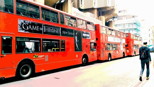 People on bus in city