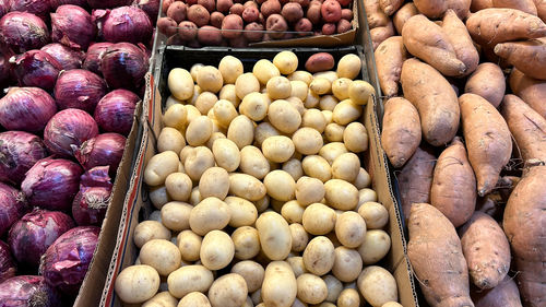 Full frame shot of potatoes for sale at market