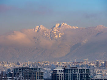 High angle view of cityscape against sky during winter