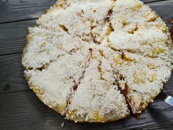 High angle view of cake on table