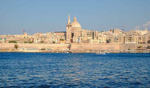 Valletta city, malta - july 15, 2019, view over the valletta city, sliema, malta