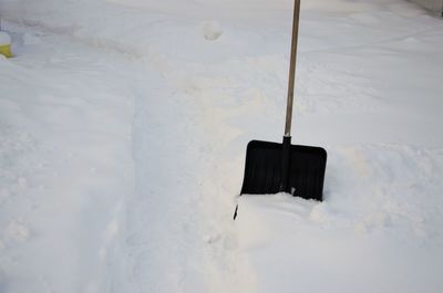 High angle view of snow covered field