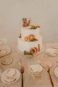 High angle view of cake on table