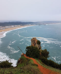 High angle view of sea against clear sky