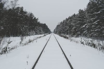 Snow covered field against clear sky