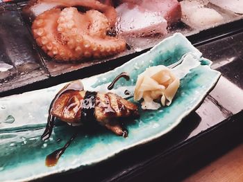 Close-up of meal served in ice