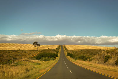 Empty road along landscape against sky