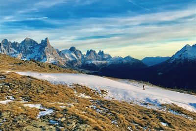 Scenic view of mountains against sky during winter