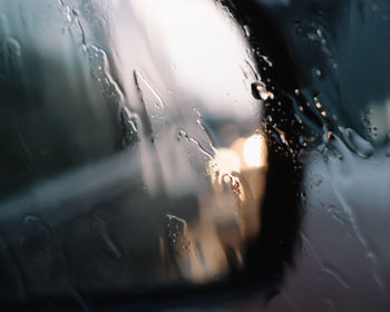 Close-up of wet car window