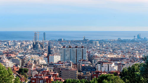 High angle view of buildings in city