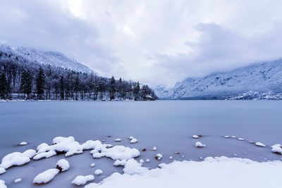 Scenic view of frozen lake against sky during winter