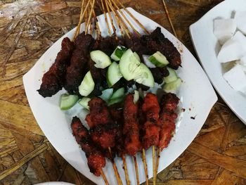 High angle view of food in plate