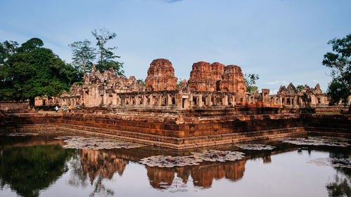 May 30, 2014 buriram, thailand - stone temple and barai pond of prasat muang tam castle