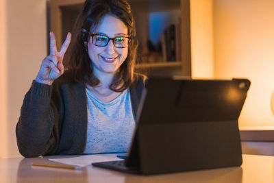 White woman working from home