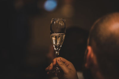 Rear view of man holding champagne flute