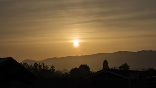 Scenic view of silhouette mountains against sky during sunset