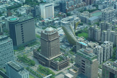 High angle view of buildings in city