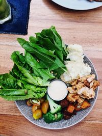 High angle view of chopped vegetables on table