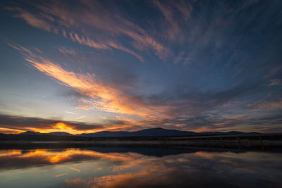 Scenic view of lake against sky during sunset