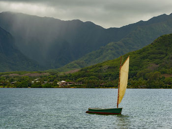 Scenic view of sea against mountains