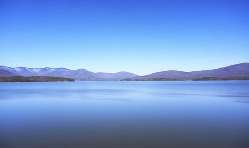 Scenic view of calm sea against clear blue sky