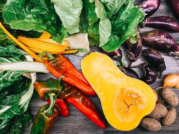 High angle view of chili peppers