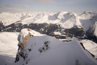 Scenic view of snowcapped mountains against sky