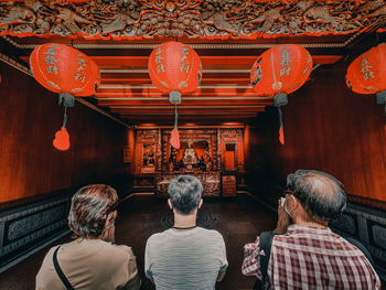 Rear view of people at temple
