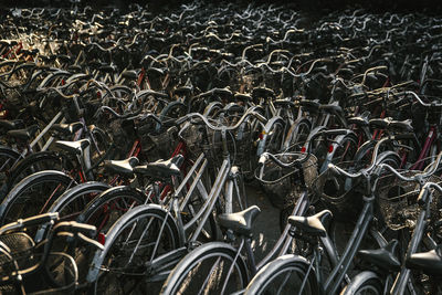 Full frame shot of bicycles in parking lot