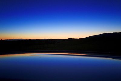 Scenic view of silhouette landscape against clear sky during sunset