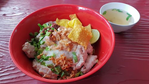 High angle view of food in bowl