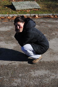 High angle view of man in sunlight