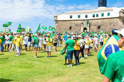 Brazilians protesting against the government of president dilma rousseff, brazil, at farol da barra.